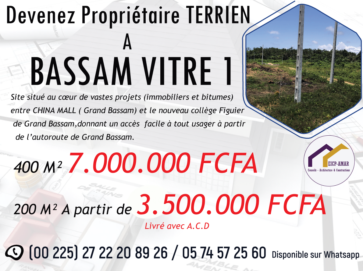 Vente d'un Terrain à 7.000.000 FCFA  : Grand-Bassam-Grand-Bassam (VITRE 01)