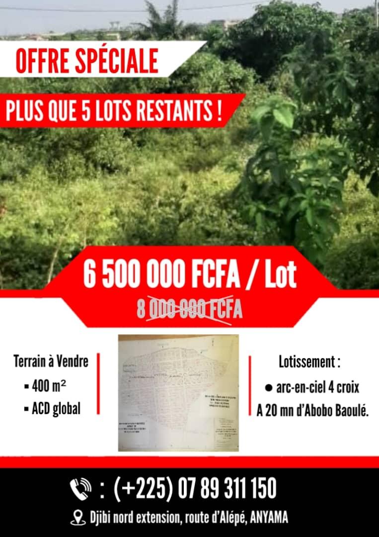 Vente d'un Terrain à 6.500.000 FCFA  : Abidjan-Abobo (Djibi nord-extension 4 croix)