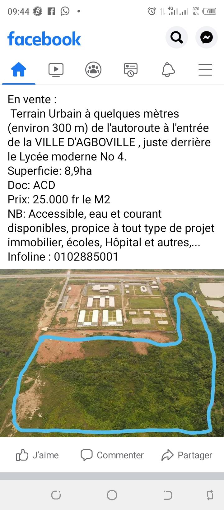 Vente d'un Terrain à 25.000 FCFA  : Agboville-Agboville ()